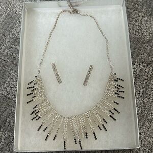 Elegant Silver and Black Necklace and Earring Set